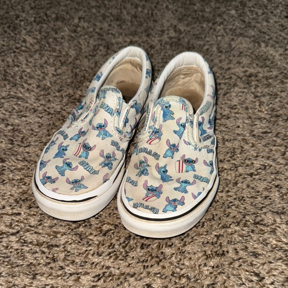 Vans Blue and White Slip-On Sneakers with Stitch Ohana Design